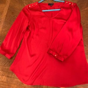 The Limited Holiday Red Silky V-neck Blouse with Gold Buttons, Women’s M